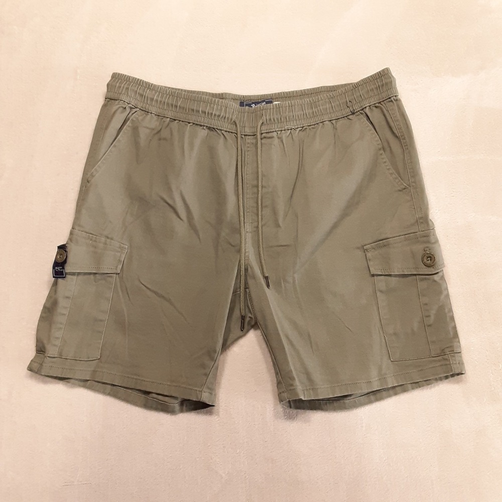 American Rag Mens Cotton Blend Cargo Shorts XL Green Drawstring 7" Inseam